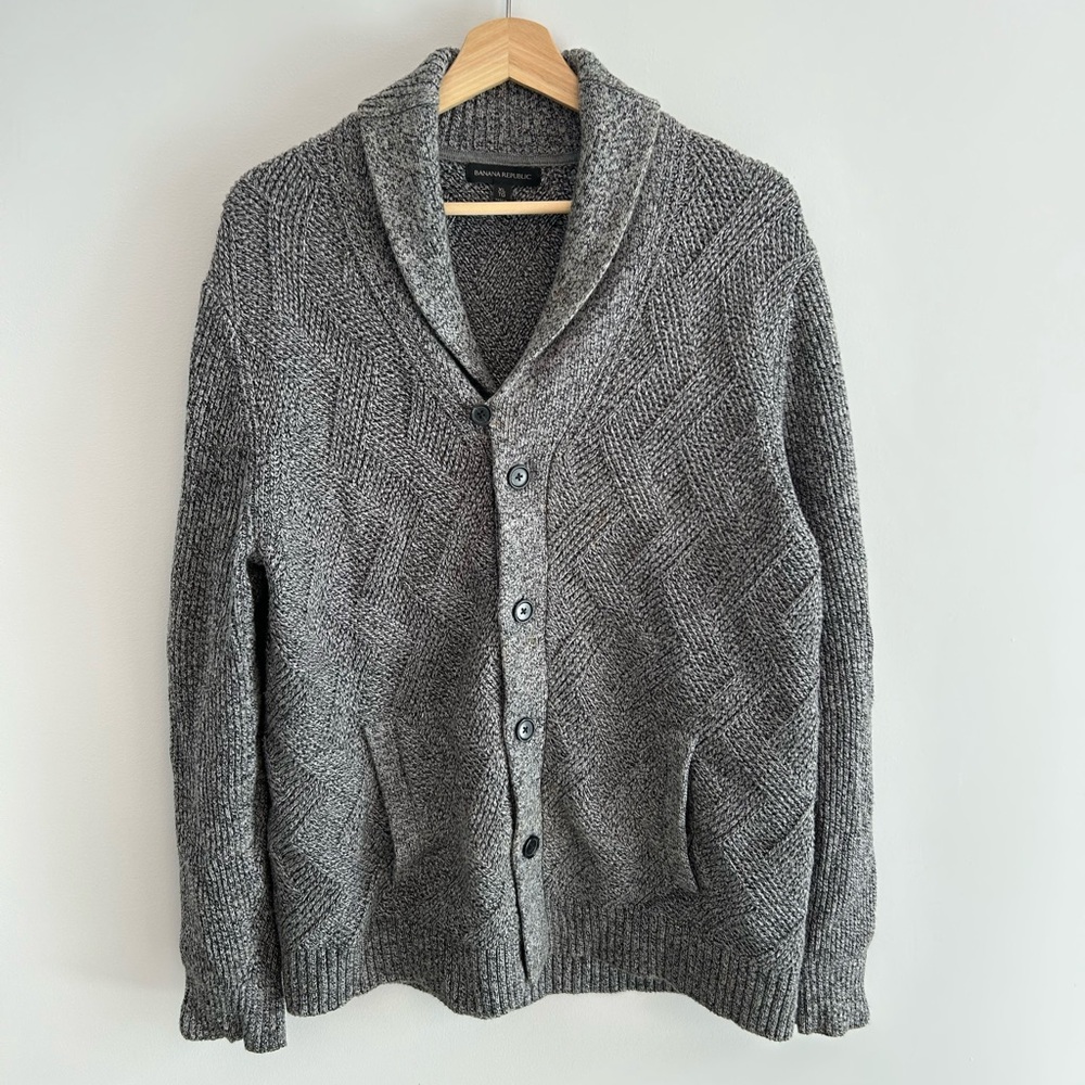 Banana Republic XL men’s cardigan sweater charcoal grey knit